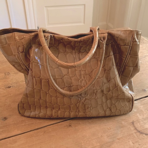 Mauricio Taiuti patent leather croc texture tote shoulder bag - Picture 1 of 9